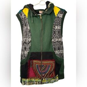Conscious Convergence Maykuna Green Patchwork Vest Hoodie
